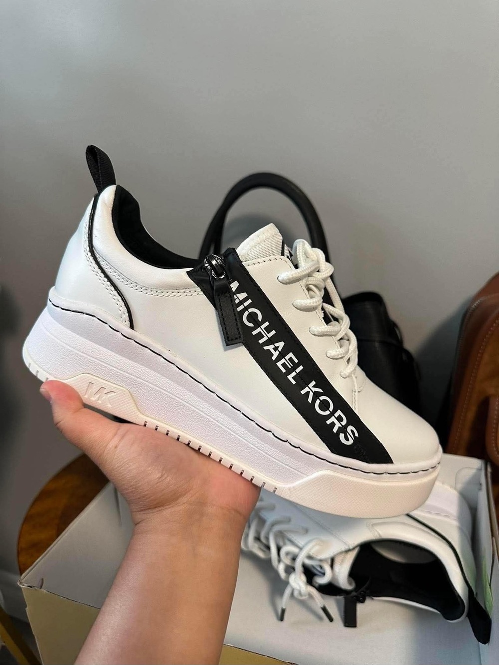 Michael Kors White and Black Logo Platform Sneakers